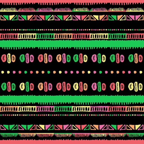 Un Handmade strisce colorate luminose tribali senza soluzione di continuità — Vettoriale Stock