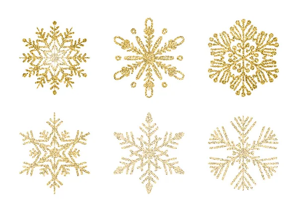 Um conjunto de flocos de neve dourados. Elegante neve de Natal — Vetor de Stock