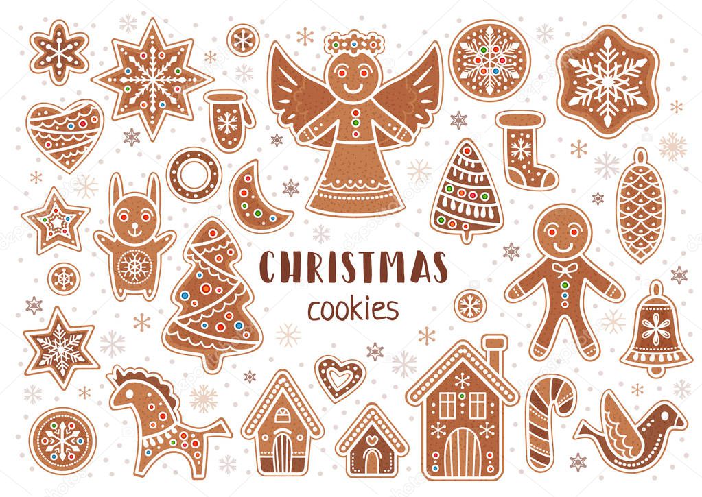 Vector set of christmas cookies in cartoon style