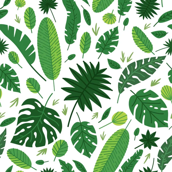 Tropical leaves vector pattern. Summer equatorial rainforest with foliage — Stock Vector