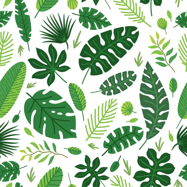 熱帯の葉のベクトルパターン。葉を持つ夏赤道熱帯雨林 — ストックベクタ