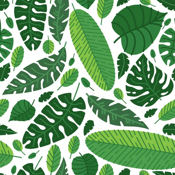 Hojas tropicales patrón vectorial. Selva tropical ecuatorial de verano con follaje — Archivo Imágenes Vectoriales