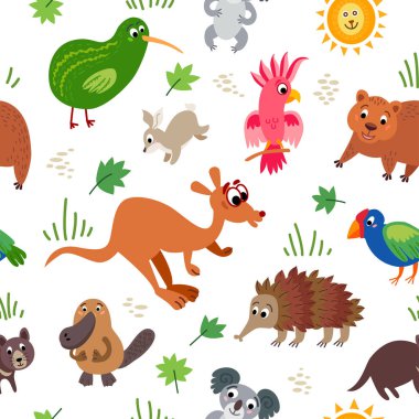 Wild Australia animals seamless pattern in flat style clipart
