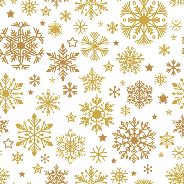 Een gouden sneeuwvlokken naadloze patroon. Vector Xmas — Stockvector