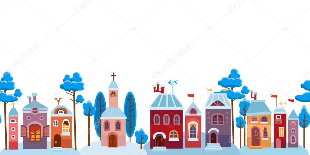 Winter landscape.Christmas vector with a houses