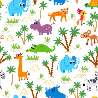 Hayvanat Bahçesi. Orman desen. Sorunsuz tropikal vektör arka plan.