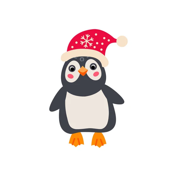 Pinguim de Natal simples ícone plano único. Vetor — Vetor de Stock