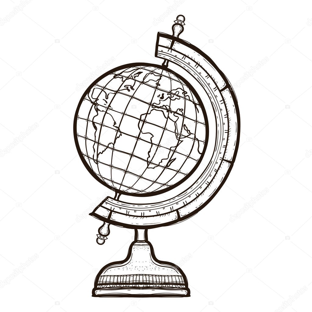 School globe isolated. Coloring book for adults
