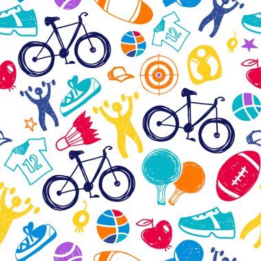 Spor kroki desen. Elle çizilmiş spor malzemeleri.