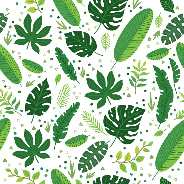 Hojas tropicales patrón vectorial. Selva tropical ecuatorial de verano con follaje — Archivo Imágenes Vectoriales