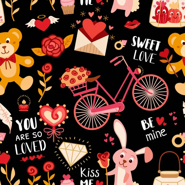 Seamless pattern with love elements. Vector illustration — Stock Vector
