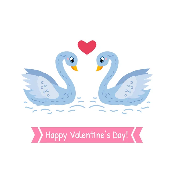 Bir çift Swans ile Sevgililer günü tebrik kartı — Stok Vektör