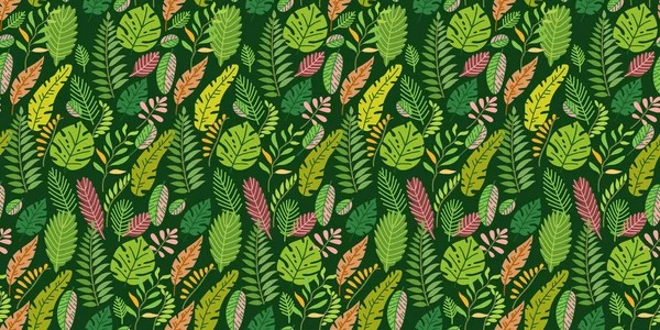 Tropische Blätter vektorloses Muster. grünes Paradies. — Stockvektor