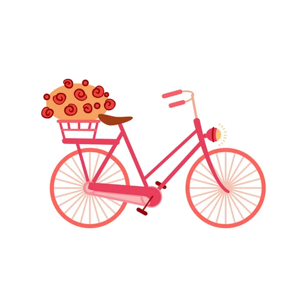 Valentines day elements icon - bike with basket of flowers — Stock Vector