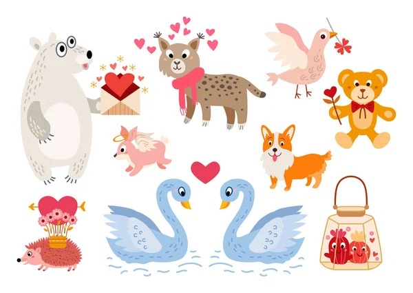 Big Valentines Day set a cartoon characters — Stock Vector