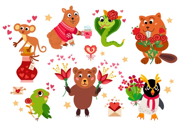 Día de San Valentín grande establecer un personaje de dibujos animados — Vector de stock