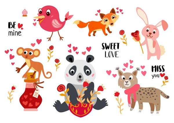 Big Valentines Day set a cartoon characters — Stock Vector