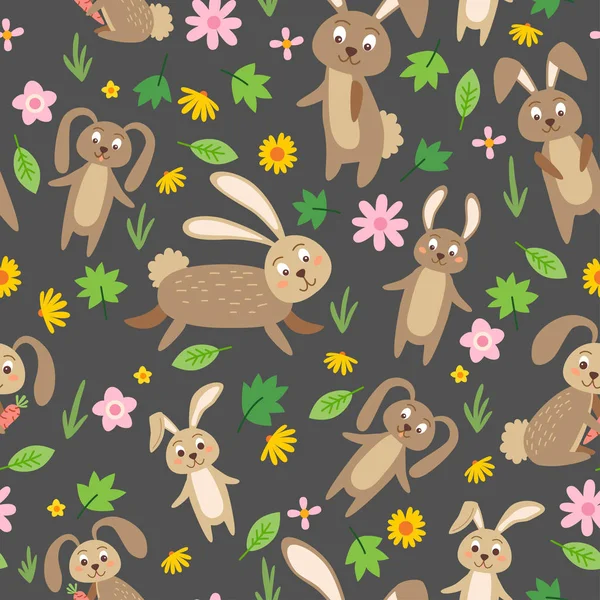 ウサギの森シームレスパターン。ウッドランドの動物 — ストックベクタ