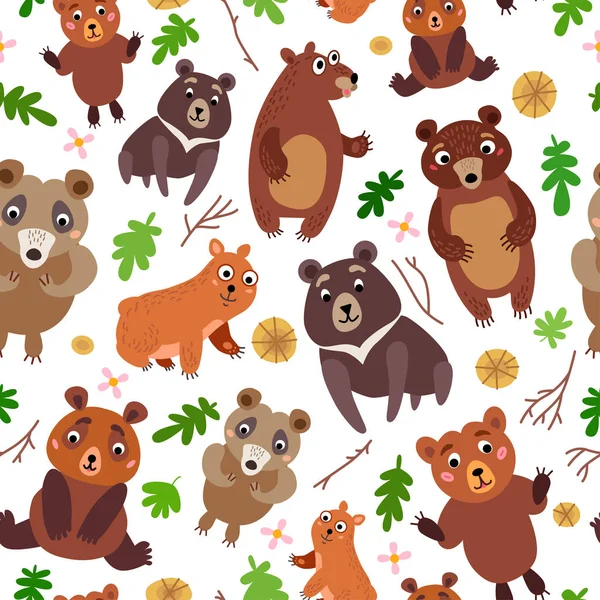 Niedźwiedź lasu bez szwu wzór. Zwierzęta leśne — Wektor stockowy