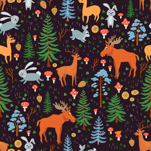 A deer forest Seamless Pattern. Woodland animals — Stock Vector