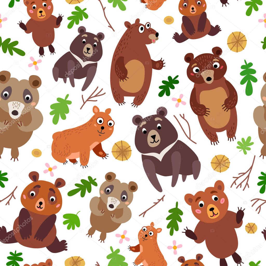 Bear forest Seamless Pattern. A Woodland animals
