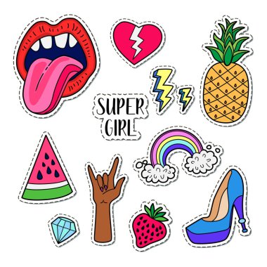 Kız Güç seti. Yama rozetlerinin moda koleksiyonu