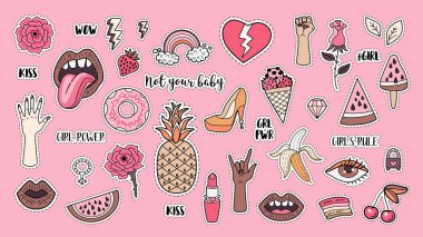 Kız Güç seti. Yama rozetlerinin moda koleksiyonu