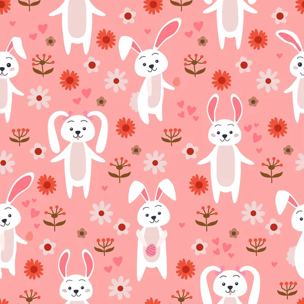 Rabbit forest Seamless Pattern. A Woodland animals — Stock Vector