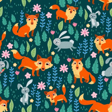 Tilki çocuksu Dikişsiz Desen. Vektör çizim arka planı