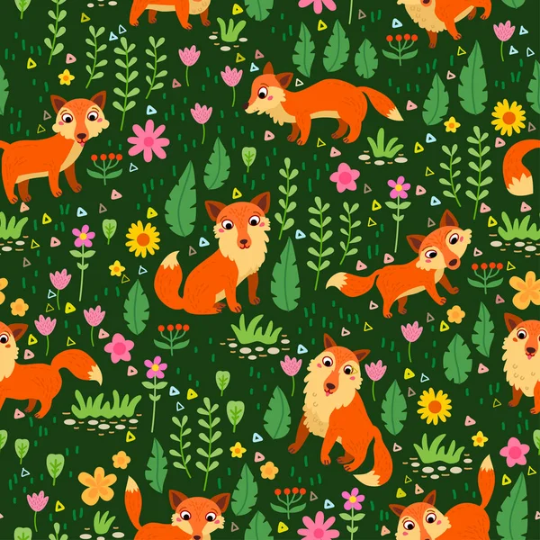 Fox infantile Seamless Pattern. Sfondo illustrazione vettoriale — Vettoriale Stock