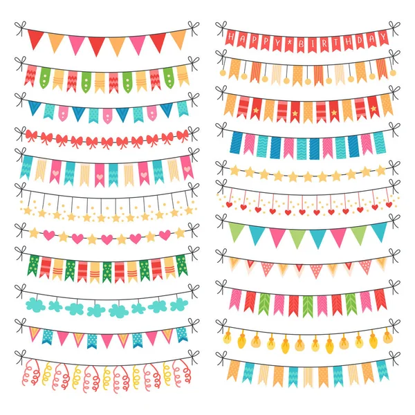 Colorful vector bunting and garland set isolated — Stock Vector
