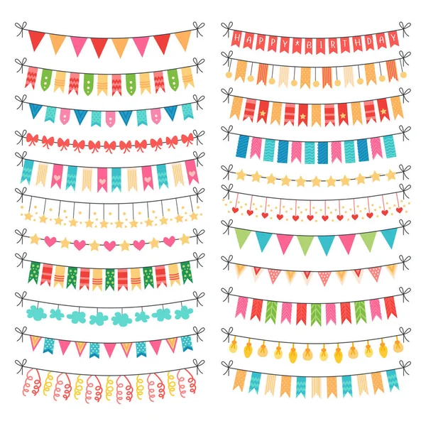 Conjunto de vetor colorido de bunting e guirlanda isolado — Vetor de Stock