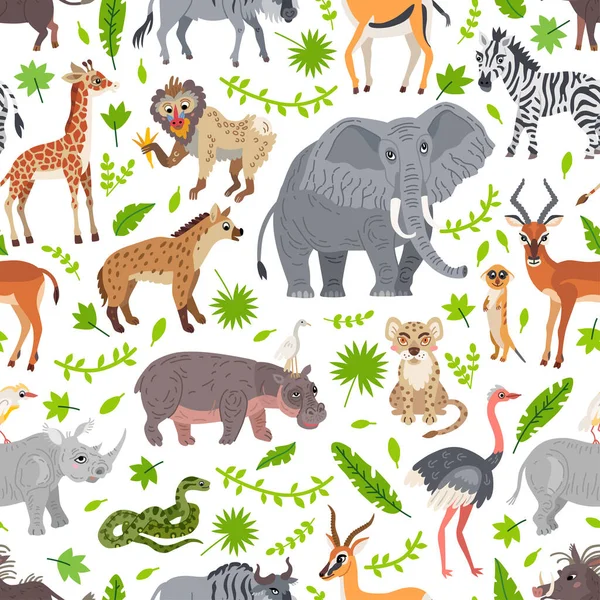 Afrika szavannai állatok mintája. Vad trópusi állatkert — Stock Vector