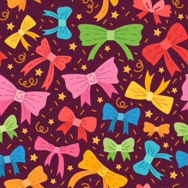 Parlak fiyonklu desen. Doğum günü partisi için.