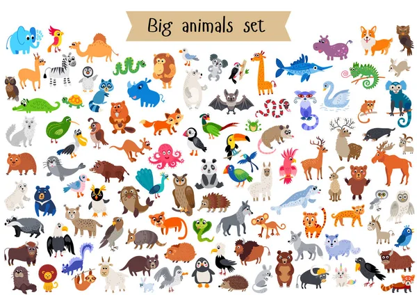 Vector de estilo plano gran conjunto de animales aislados — Archivo Imágenes Vectoriales