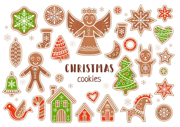 Διάνυσμα σετ χριστουγεννιάτικων μπισκότων στυλ κινουμένων σχεδίων — Διανυσματικό Αρχείο