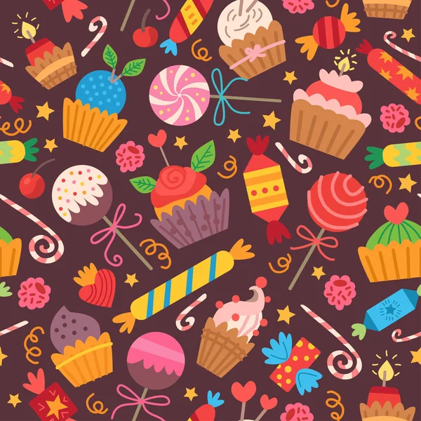 Padrão com doces doces. Para festa de aniversário —  Vetores de Stock
