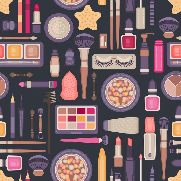 Face make up tools seamless pattern. Vector — Stock Vector