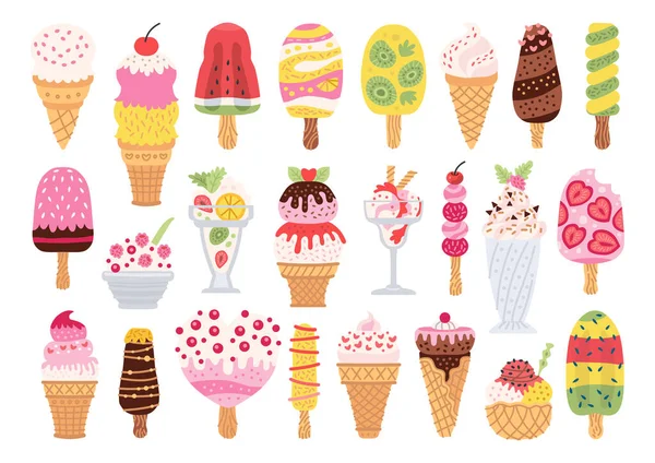 Conjunto de diferentes tipos de sorvete — Vetor de Stock