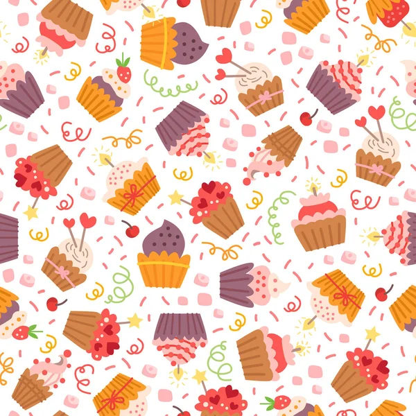 Pattern with sweets cupcakes. For birthday party — Stock Vector