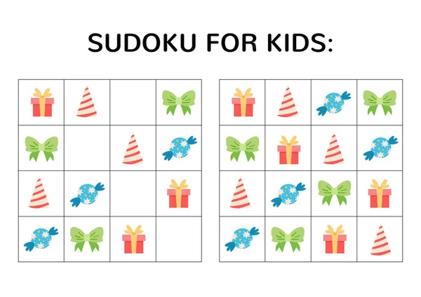 Sudoku-Spiel für Kinder mit niedlichen Bildern. — Stockvektor