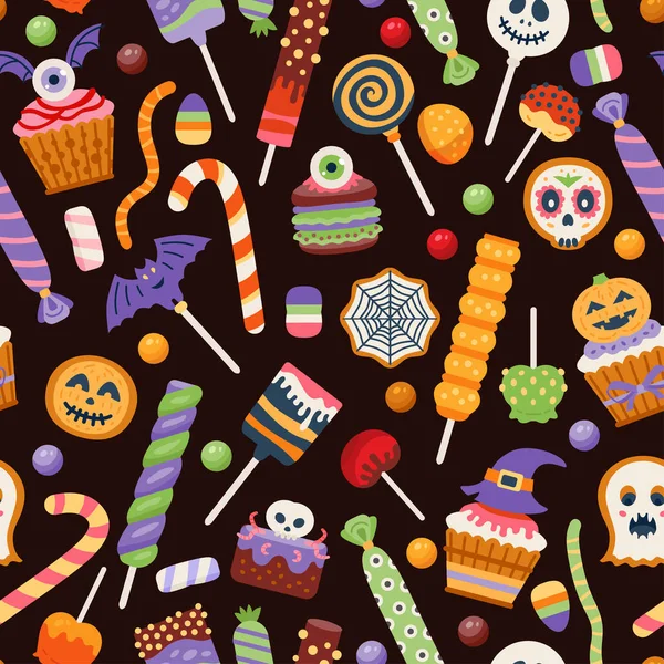 万圣节无缝甜蜜的图案与可爱的糖果 — 图库矢量图片