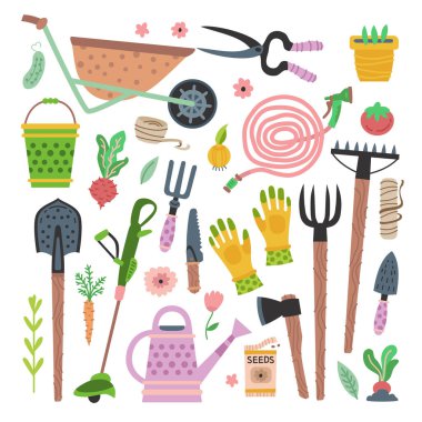 Bahçe aletleri. Vektör düz bahçe ekipmanı