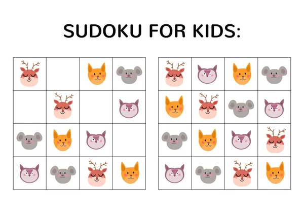 Sudoku játék gyerekeknek aranyos képek. — Stock Vector