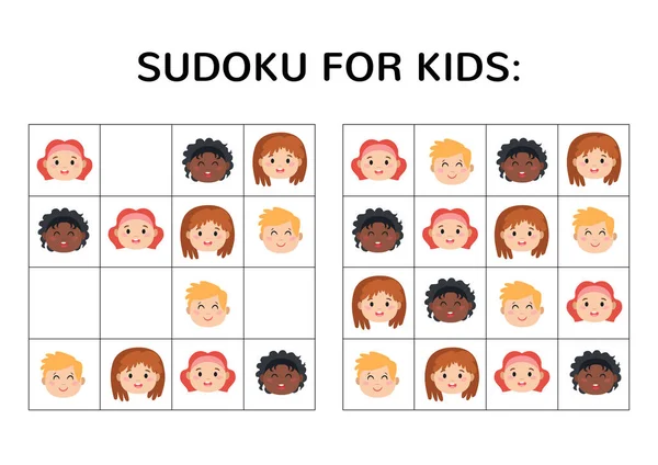 Sudoku-Spiel für Kinder mit niedlichen Bildern. — Stockvektor