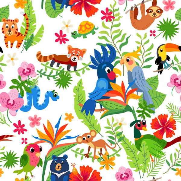 Zoo Jungle pattern. A tropical bird background. — Stock Vector