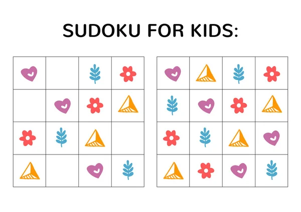 Tatlı resimli çocuklar için sudoku oyunu. — Stok Vektör