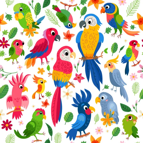 동물원 정글 패턴. 열 대의 새의 배경. — 스톡 벡터