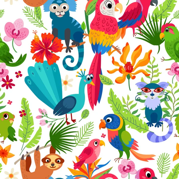 Zoo丛林模式。热带鸟类背景. — 图库矢量图片