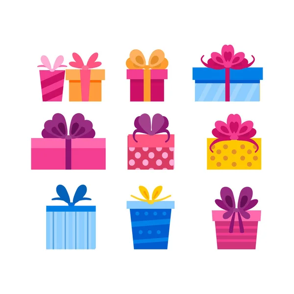 Collection of different bright cartoon present box — Stock Vector